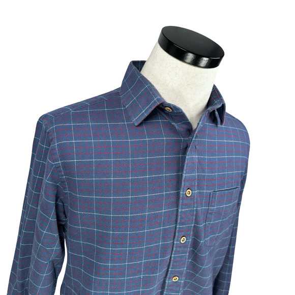 Untuckit Flannel Shirt Men’s Medium Blue Windowpane Check Long Sleeve Button-Up - Picture 2 of 9